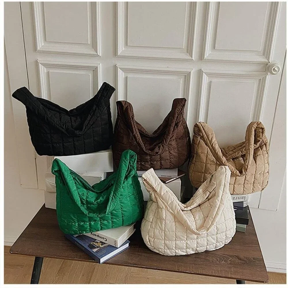 Women's Quilted Nylon Tote Bag Large Capacity Hobo Shoulder Purse